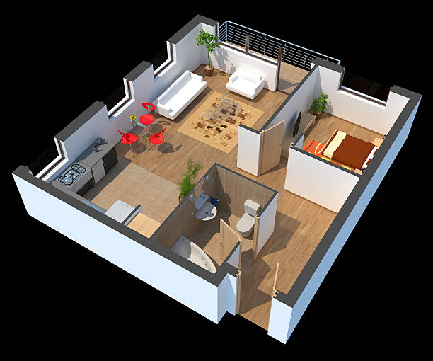 appartement 3d réservé - sectioned photos et images de collection