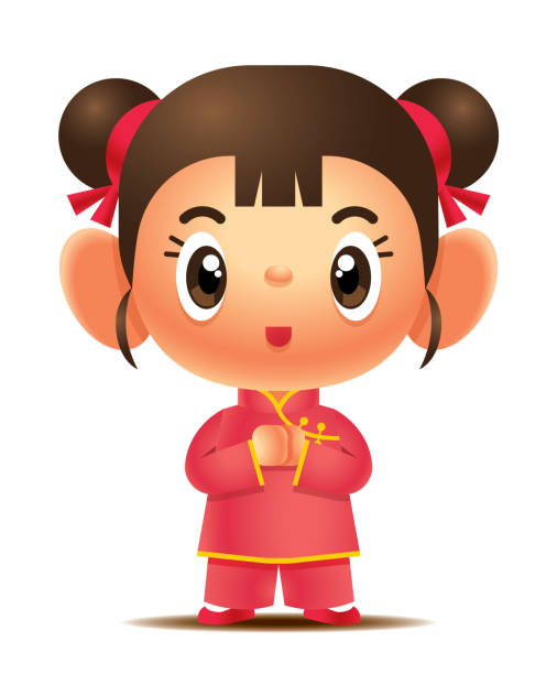  Ilustración de Dibujos Animados Lindo Chino Chica Y Niño Juego De Personajes Niños Chinos Que Desean Feliz Chino Año Nuevo Mascota Vectorial y más Vectores Libres de Derechos de Alegre