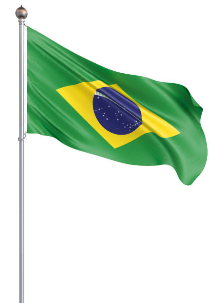 istock Brazil flag blowing in the wind. Background texture. 3d rendering, waving flag. 3d illustration. - Illustration 1175487444