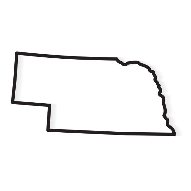 illustrazioni stock, clip art, cartoni animati e icone di tendenza di contorno nero della mappa del nebraska - nebraska lincoln nebraska map physical geography