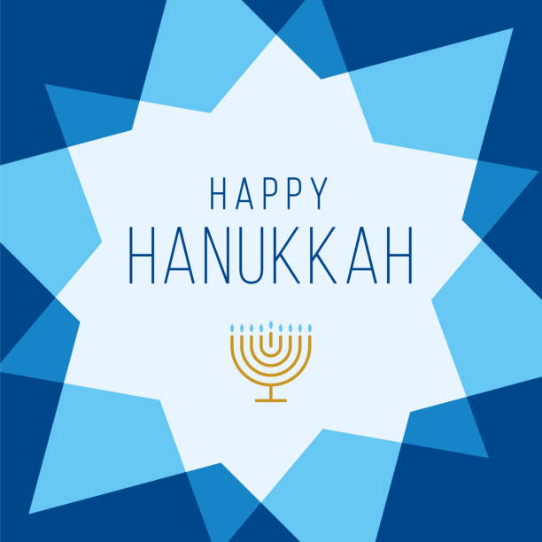 ilustrações de stock, clip art, desenhos animados e ícones de happy hanukkah card template with stars. - menorah judaism candlestick holder candle