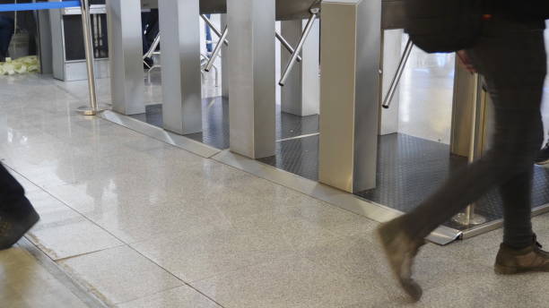 istock Automatic turnstile with sliding doors to control the flow of people 1175488218