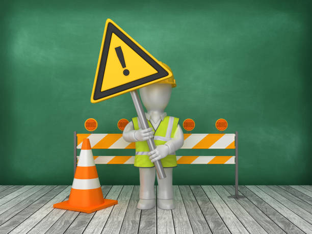 istock EXCLAMATION POINT Road Sign Construction Site on Chalkboard Background - 3D Rendering 1175489174