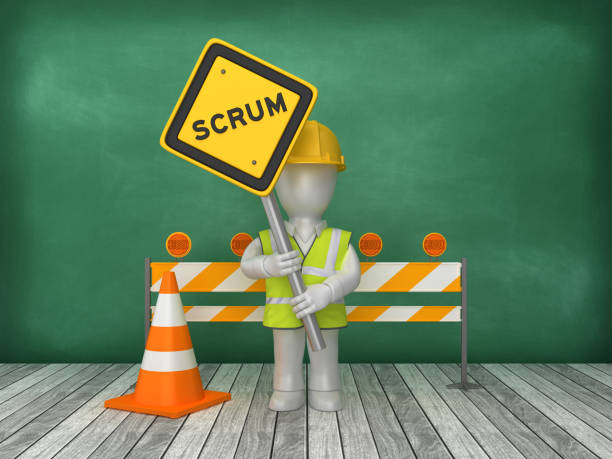 istock SCRUM Road Sign Construction Site on Chalkboard Background - 3D Rendering 1175489219