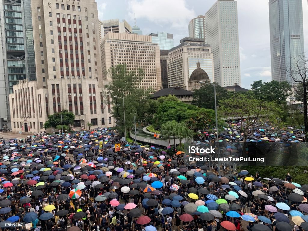 umbrella rainy day in hong kong Protest Stock Photo