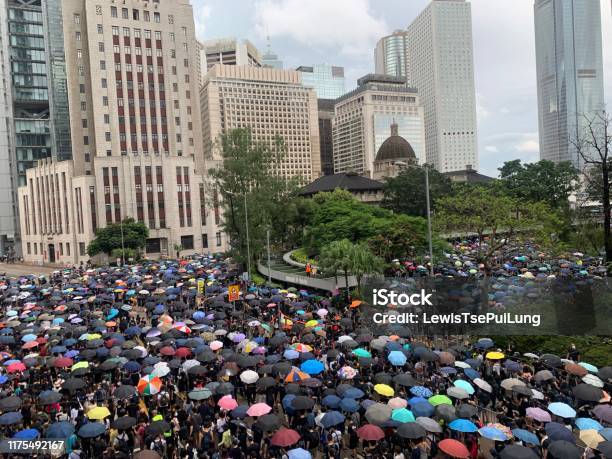 Umbrella Rainy Day In Hong Kong Stock Photo - Download Image Now - Protest, Hong Kong, Umbrella