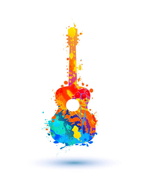 gitara farby akwarelowej - folk music audio stock illustrations