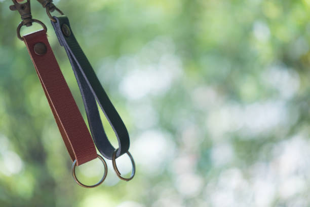 istock Leather keychain with clip lock for key on nature background 1175493757
