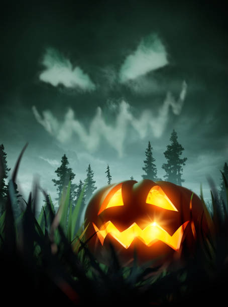 istock Scary Halloween Evening With A Glowing Pumpkin Lantern 1175494608