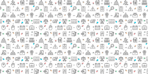 Vector set of design templates and elements for Compliance in trendy linear style - Seamless patterns with linear icons related to Compliance - Vector Vector set of design templates and elements for Compliance in trendy linear style - Seamless patterns with linear icons related to Compliance - Vector law patterns stock illustrations