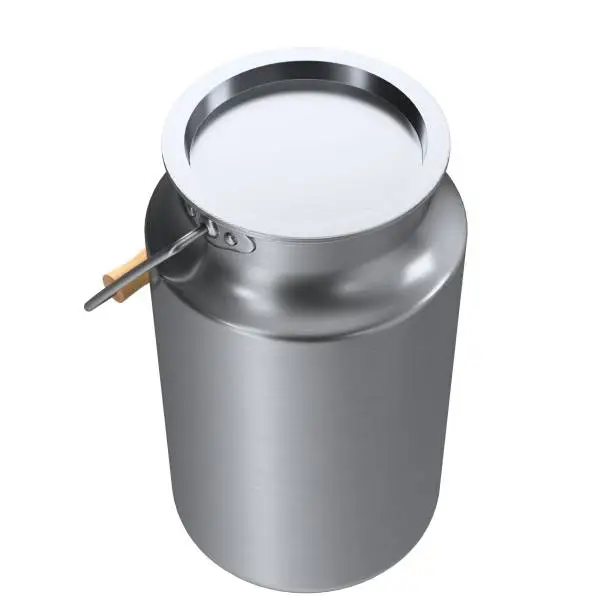 3D rendering illustration of a stainless steel milk container