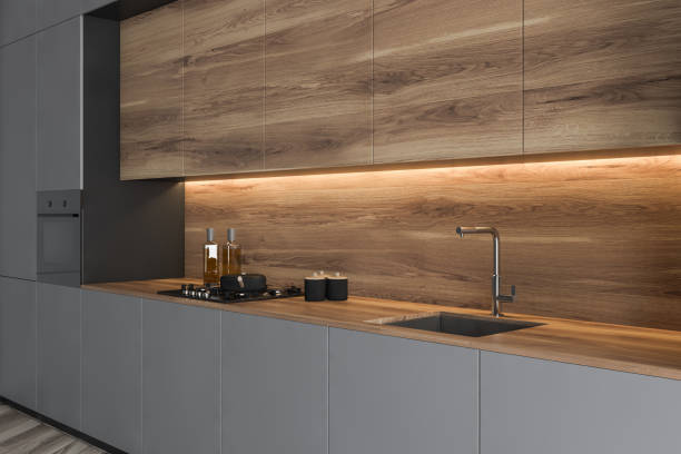 istock Close up of grey kitchen countertop 1175497674