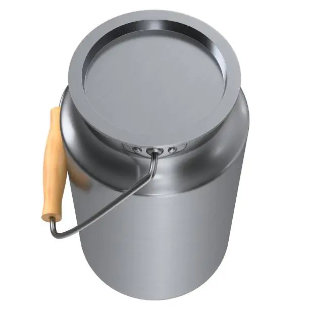3D rendering illustration of a stainless steel milk container