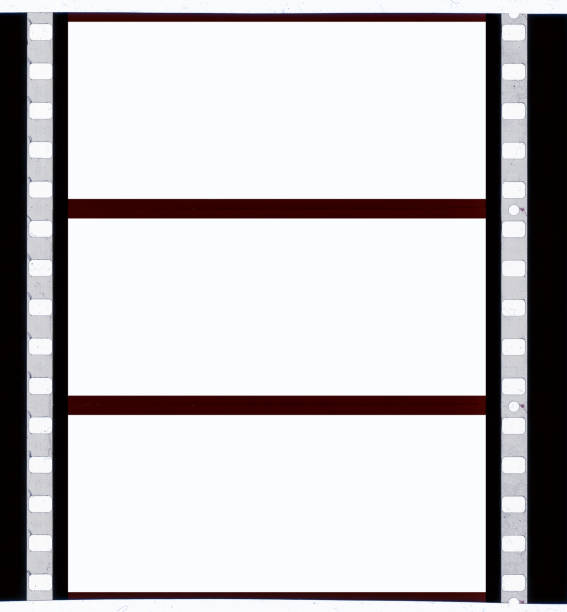 real scan of original 70mm film material or strip on white background with empty frames or cells