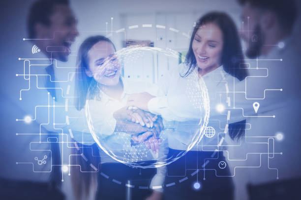 istock Happy business team in office, global connection 1175499324