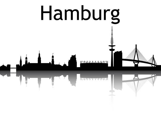 silhouette skyline von hamburg - hamburg stock-grafiken, -clipart, -cartoons und -symbole