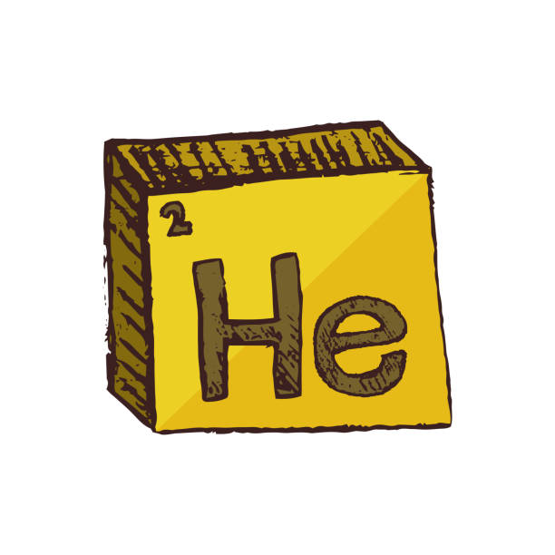 ilustrações, clipart, desenhos animados e ícones de símbolo químico amarelo desenhado mão tridimensional do vetor do hélio de gás nobre com uma abreviatura ele da tabela periódica dos elementos isolados em um fundo branco. - helium chemistry class periodic table chemistry