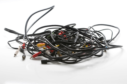 A giant mess of various types of electrical cables.