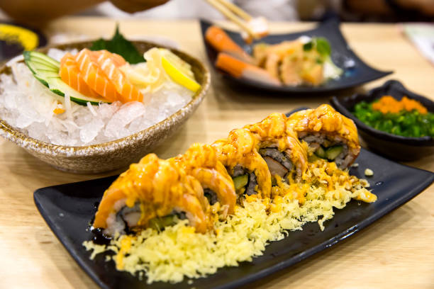 istock Salmon Ikura don. Raw salmon with rice. focus selective. 1175505701