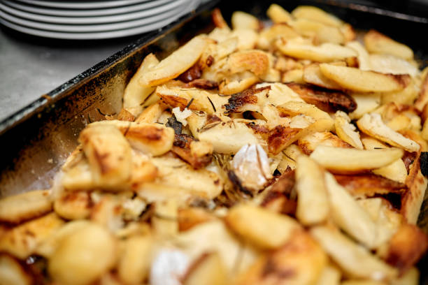 Closeup shot of freshly made over baked chips in a restaurant