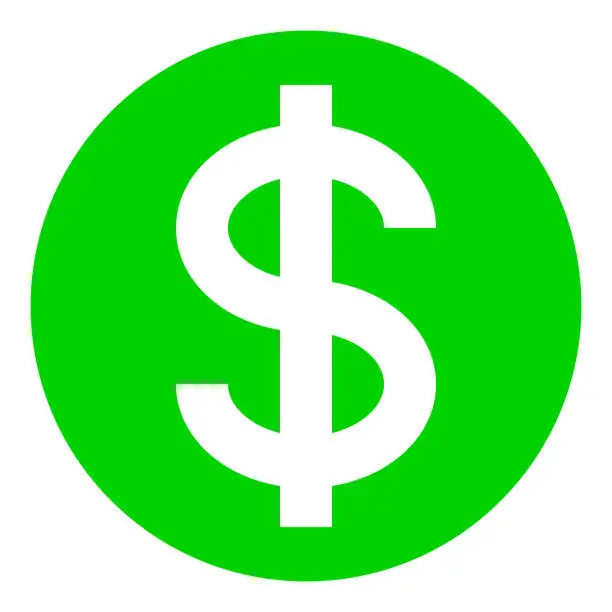 Vector illustration of Dollar currency sign symbol - green simple inside of circle, isolated - vector