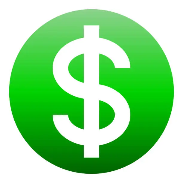 Vector illustration of Dollar currency sign symbol - green simple inside of circle gradient, isolated - vector