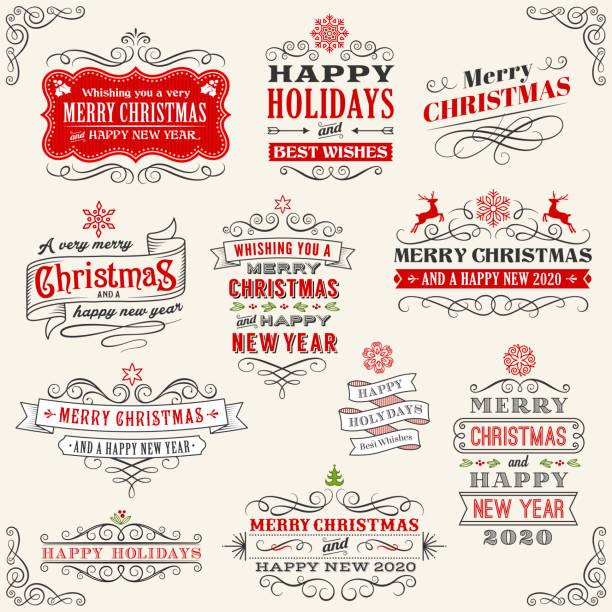 クリスマスヴィンテージバッジストックイラスト - holiday greetings点のイラスト素材／クリップアート素材／マンガ素材／アイコン素材