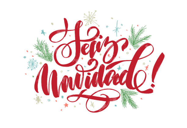 tło świąteczne z napisem "wesołych świąt" w języku hiszpańskim "feliz navidad" do projektowania ulotek, kart, stron internetowych, pocztówek - navidad stock illustrations