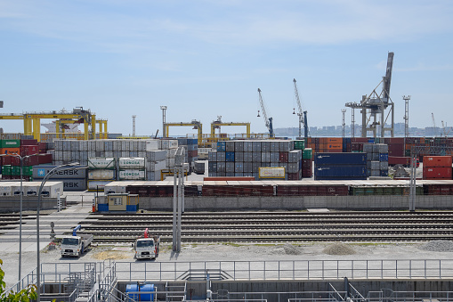 Novorossiysk, Russia - May 20, 2018: Industrial seaport of the city of Novorossiysk, industrial zone.