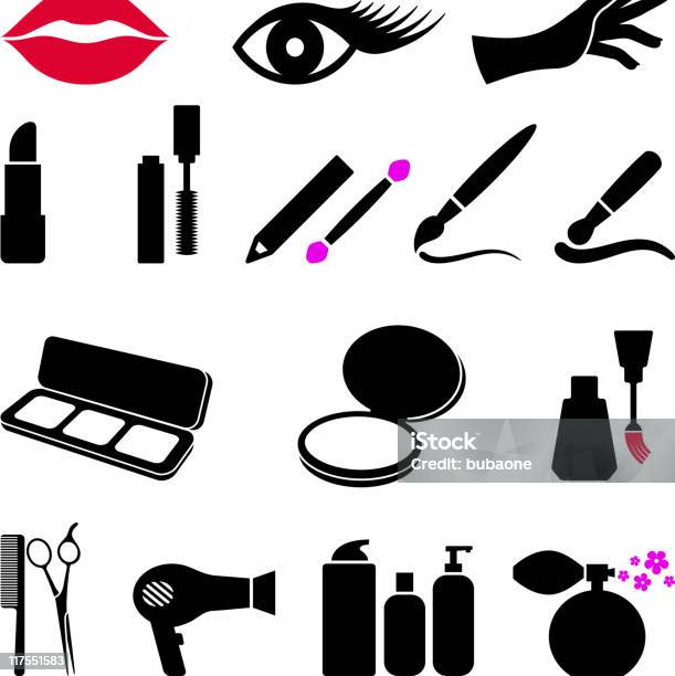 Kosmetyki I Makijaż Black Białe Wektor Zestaw Ikon - Stockowe grafiki wektorowe i więcej obrazów Pędzel do makijażu