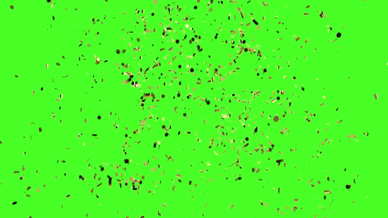 Explosion Golden Confetti Fountain on a green screen