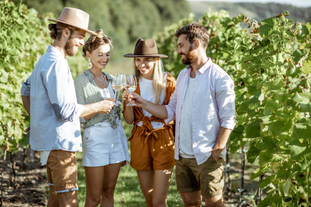 istock Friends tasting wine on the vineyard 1175521581