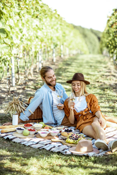 istock Young couple having a breakfast on the vineyard 1175521619