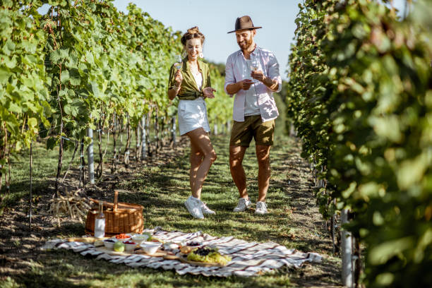 istock Couple having romantic picnic on the vineyard 1175521735
