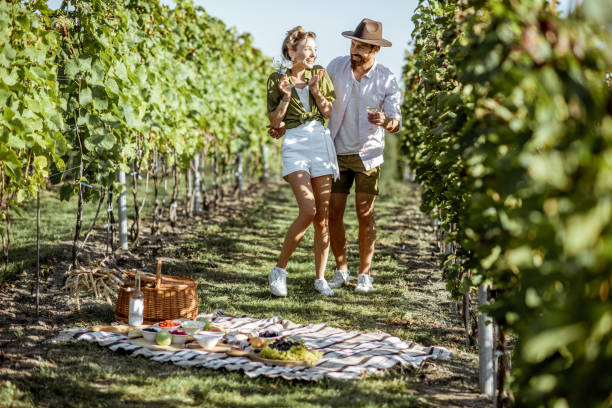 istock Couple having romantic picnic on the vineyard 1175521739