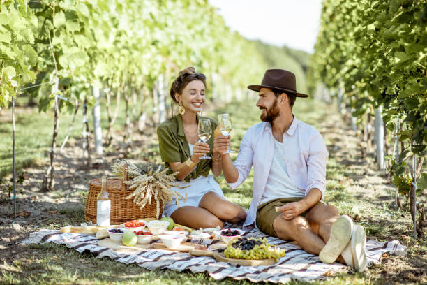 istock Young couple having a breakfast on the vineyard 1175521767