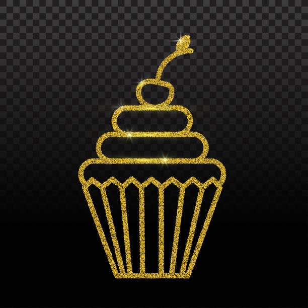istock Cupcake glitter icon isolated on background. Golden glitter cupcake for design of invitation, greeting card, birthday 1175523611