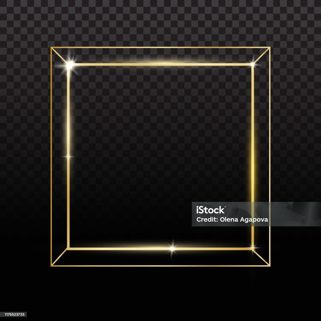 Golden Sparkling Rectangle With Golden Glitter Isolated On Black
