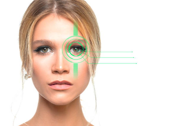 istock Face id Concept: woman scanned by the security system. 1175525163