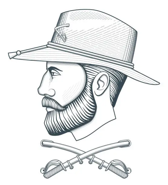 Vector illustration of vintage cavalry officer head