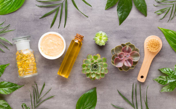istock Spa background with hand made bio cosmetic and  cactus composition, flat lay, space for a text - Image. 1175525401