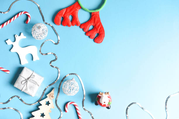 istock Cute Christmas flat lay on a blue background. 1175526653