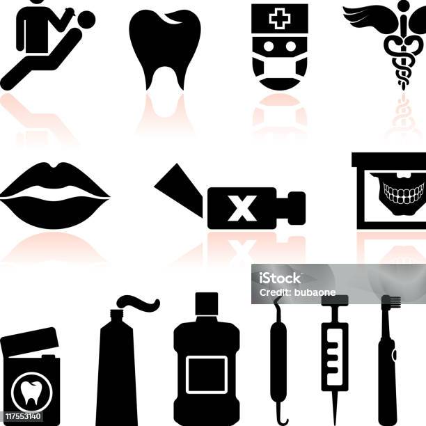 치과 의사 치과 진료 블랙 인명별 벡터 아이콘 세트 X-레이에 대한 스톡 벡터 아트 및 기타 이미지 - X-레이, 가글, 건강 진단