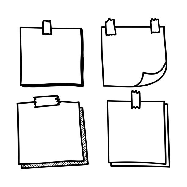 Set hand drawn doodle notepaper Set hand drawn doodle notepaper for messages. Vector note papers. cartoon of glue stick stock illustrations