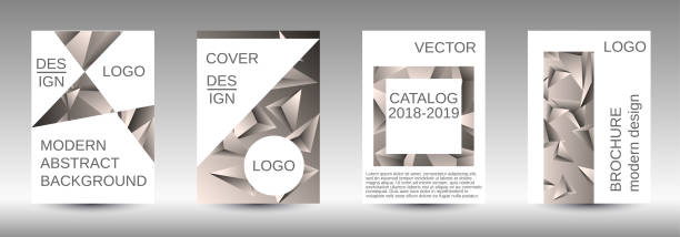 A set of modern abstract covers. Minimum vector coverage. A set of modern abstract covers. Creative beige triangle element vector. Geometric booklet cover template design. Cirrocumulus stock illustrations