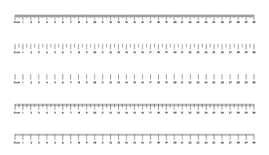 Marking rulers on a white background 30 centimeters various markup options
