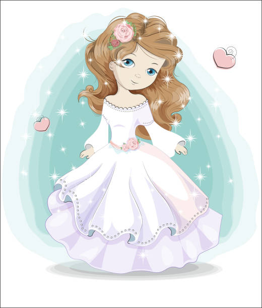 ilustrações, clipart, desenhos animados e ícones de princesa pequena no vestido de casamento branco - fairy cartoon baby girls little girls