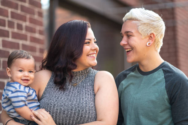 istock Young same sex couple with baby 1175554130