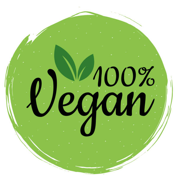 Green vegan logo. Healthy food sign, eco, bio, label for cafe, packaging and food. 100% vegan label for your advertising. Organic design template Green vegan logo. Healthy food sign, eco, bio, label for cafe, packaging and food. 100% vegan label for your advertising. Organic design template. vegetarianism stock illustrations