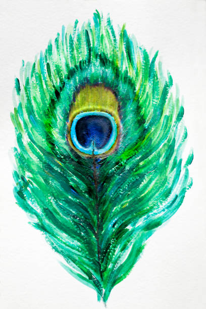 istock Beautiful drawing of a green peacock feather pattern of a bird. Sample template for cover, postcard, website design, paper. 1175567461